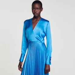 Sandro Paris Vestidos-Vestido Midi De Cetim E Pregas