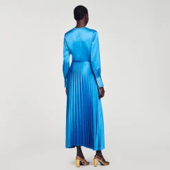 Sandro Paris Vestidos-Vestido Midi De Cetim E Pregas