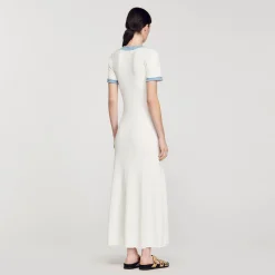 Sandro Paris Vestidos-Vestido Midi Em Trico E Jeans