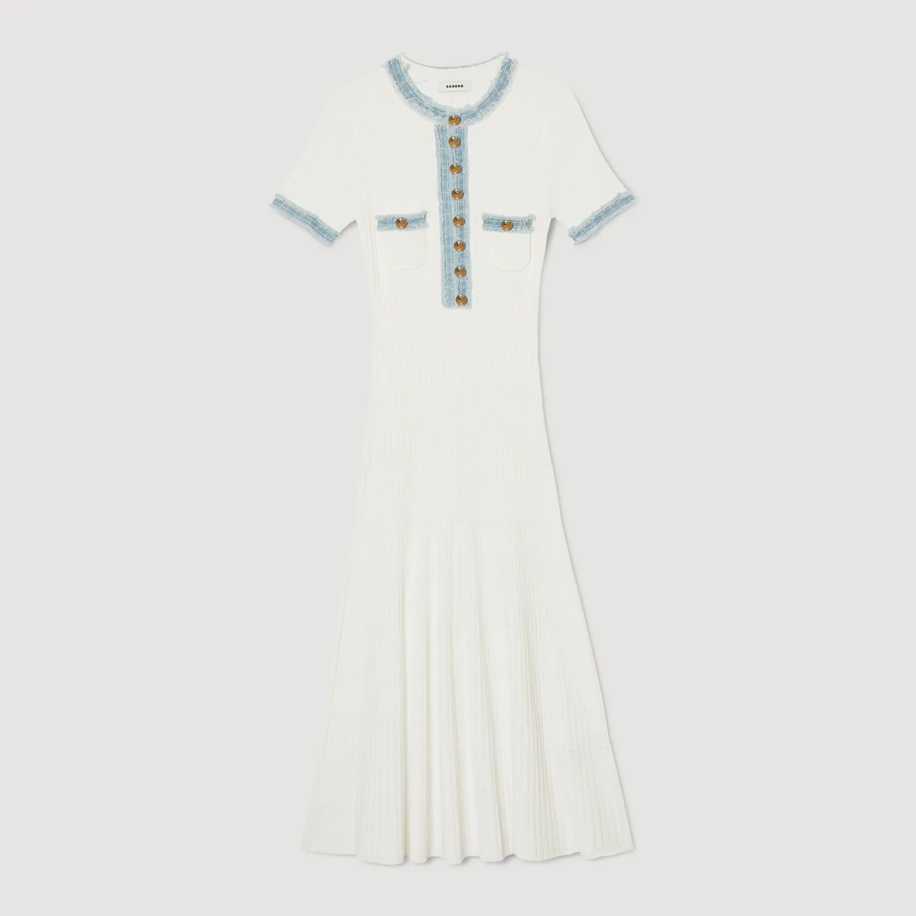 Sandro Paris Vestidos-Vestido Midi Em Trico E Jeans