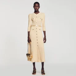 Sandro Paris Vestidos-Vestido Midi Tricot Pointelle