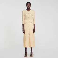 Sandro Paris Vestidos-Vestido Midi Tricot Pointelle