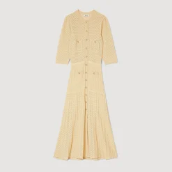 Sandro Paris Vestidos-Vestido Midi Tricot Pointelle