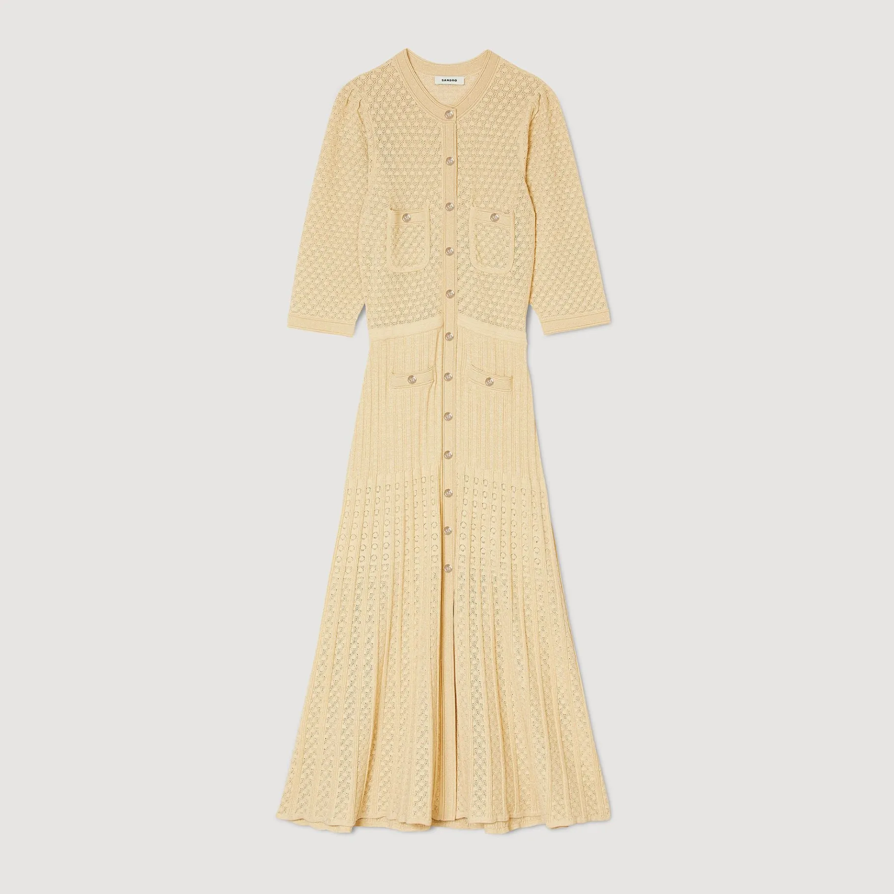 Sandro Paris Vestidos-Vestido Midi Tricot Pointelle